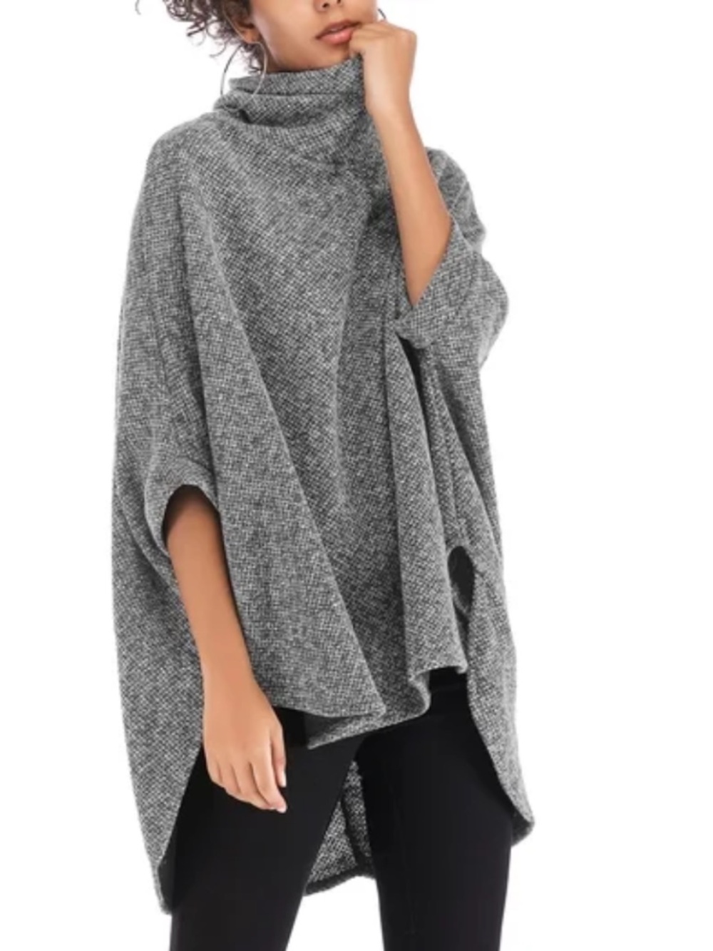 Michael M.Kors 💯%Cashmere Gray Turtleneck Poncho Sweater Size L